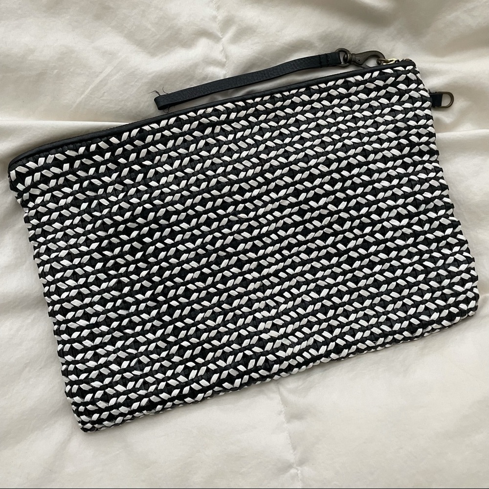 J.Crew leather weaved clutch with wristlet.